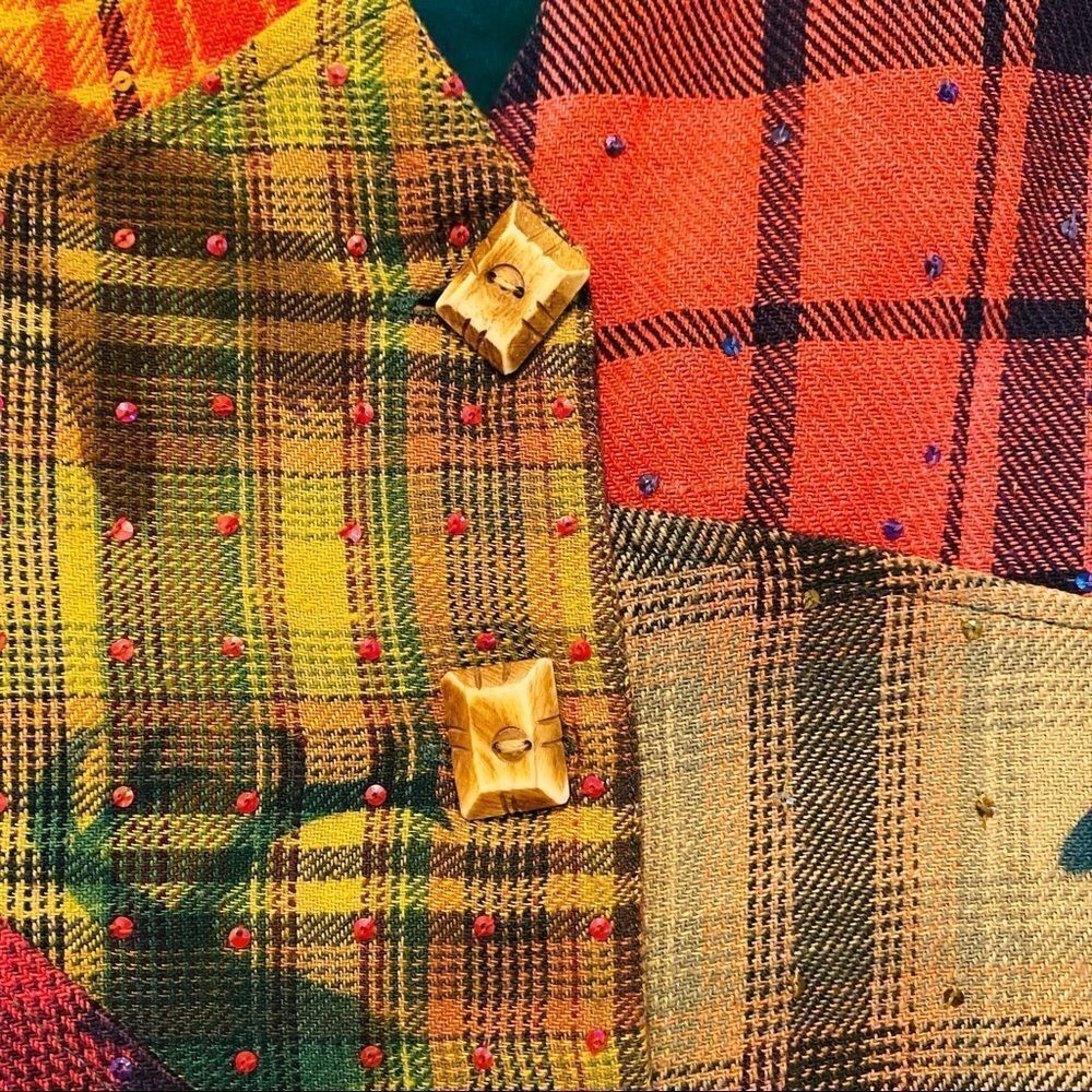 Sandy Starkman Multi Color Sequin Plaid Vest Size Medium - Picture 3 of 5